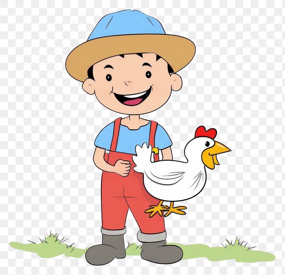 PNG Farmer holding a hen cartoon drawing bird.