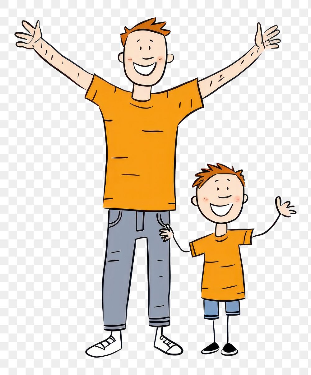 PNG Father and son child cartoon drawing.