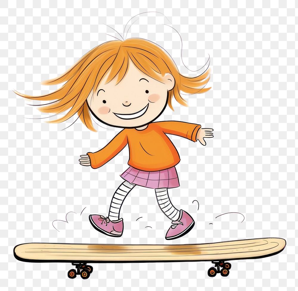 PNG Girl skating board skateboard cartoon cute.