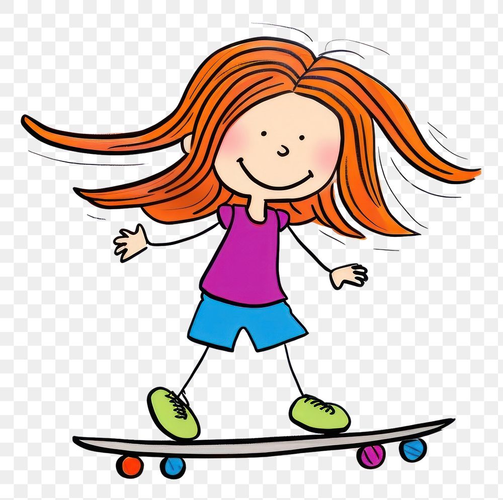 PNG Girl skating board cartoon skateboard drawing.