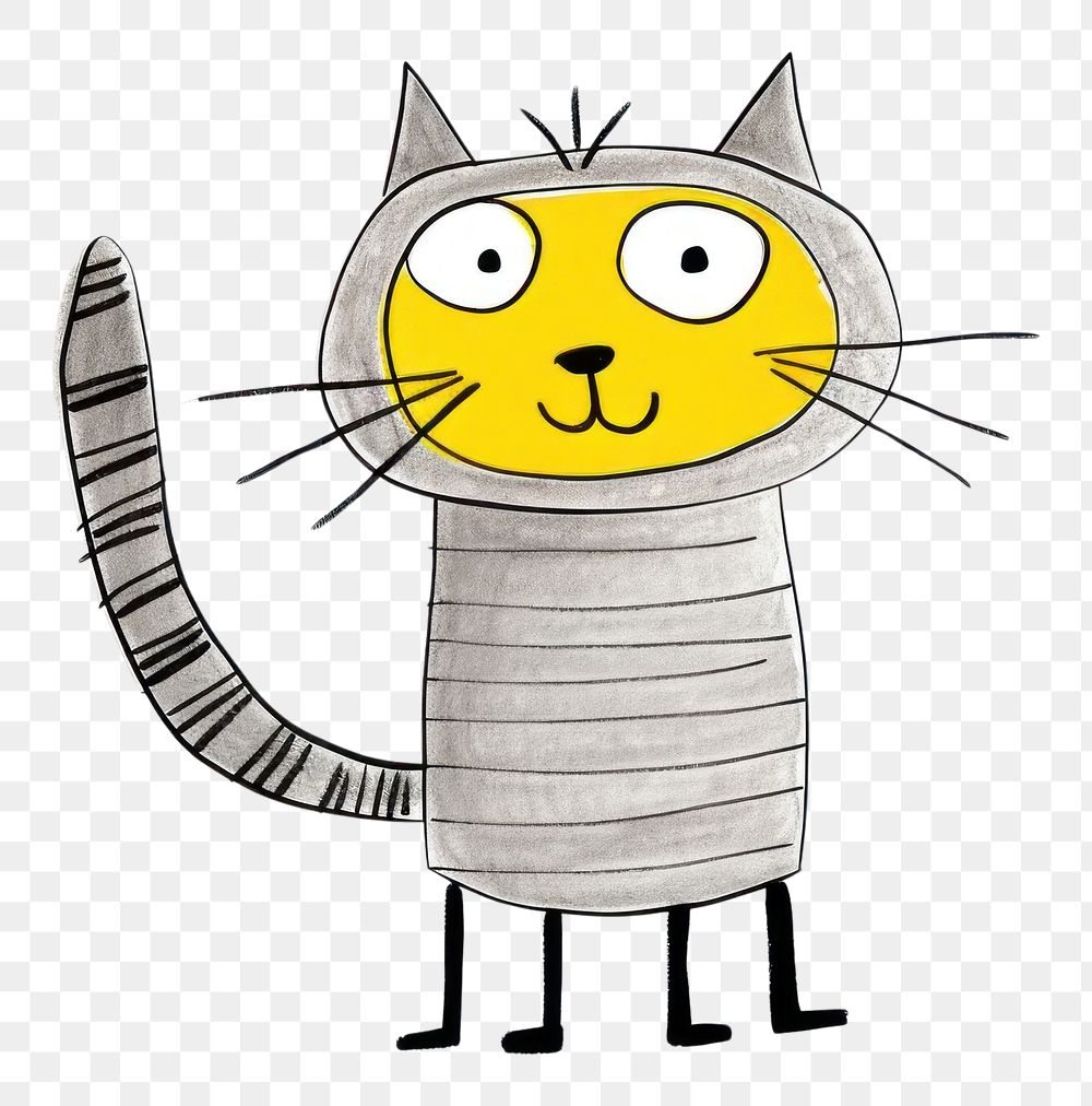 PNG Grey cat happy cartoon drawing sketch.