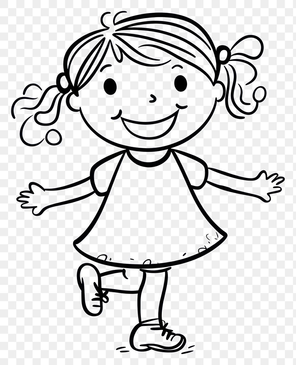 PNG Happy girl drawing cartoon sketch.