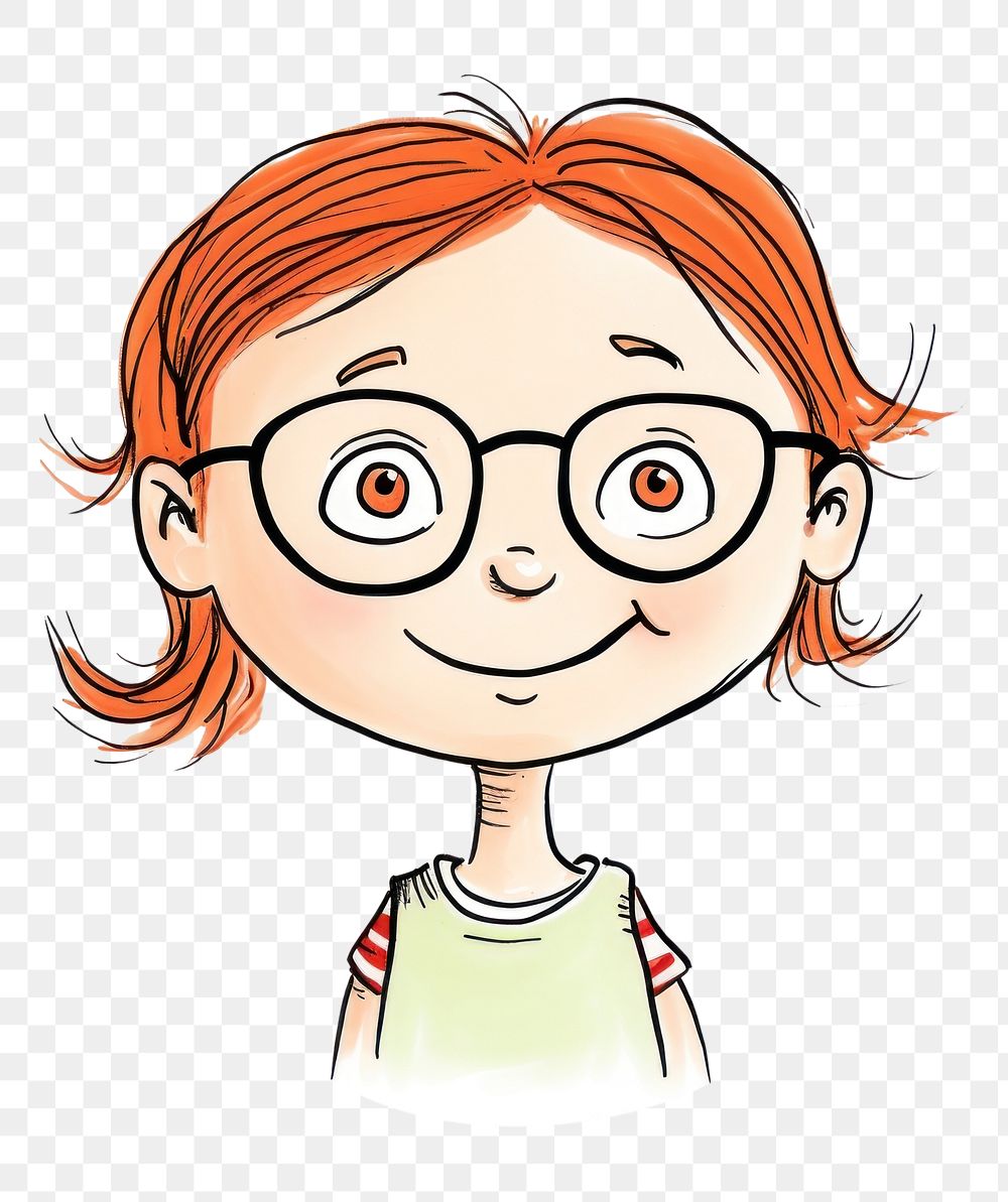 PNG Happy girl wearing glasses drawing sketch portrait.