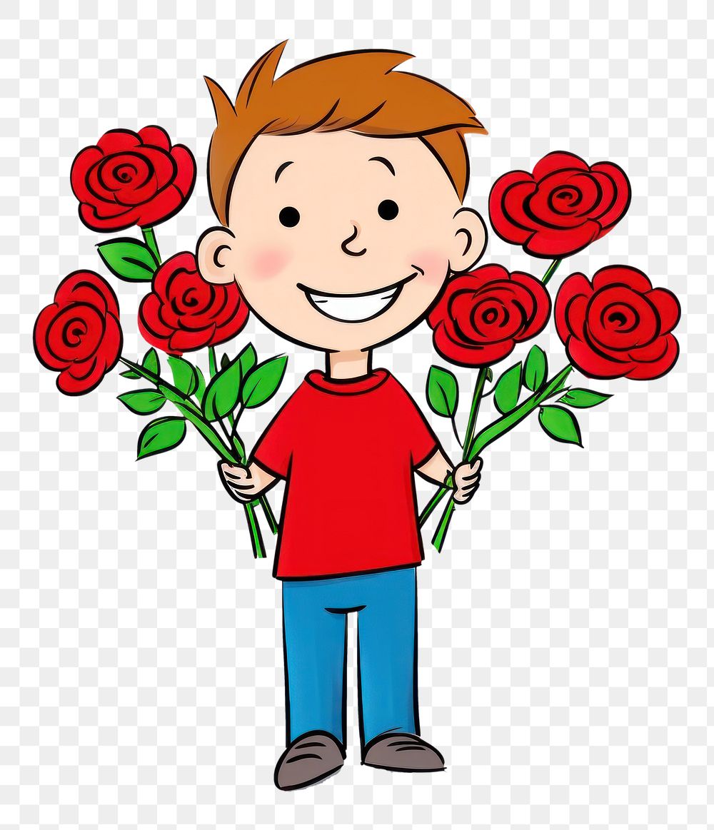 PNG Red rose bouquet drawing cartoon flower.