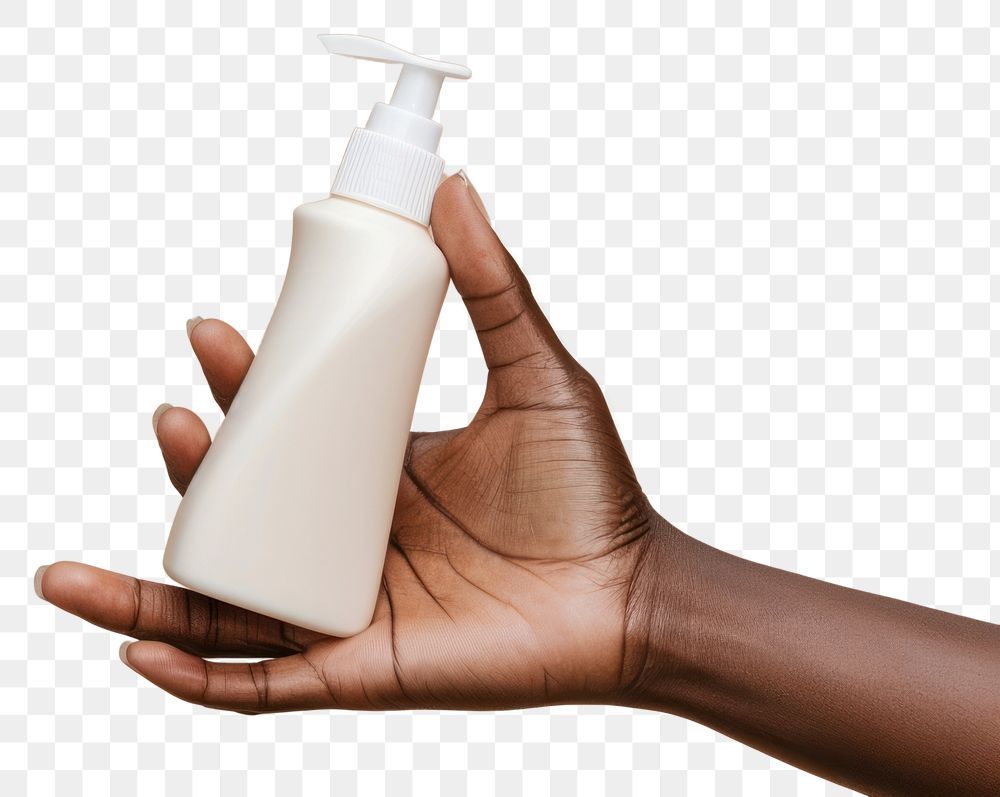 PNG Hand holding cream bottle cosmetics container hygiene.