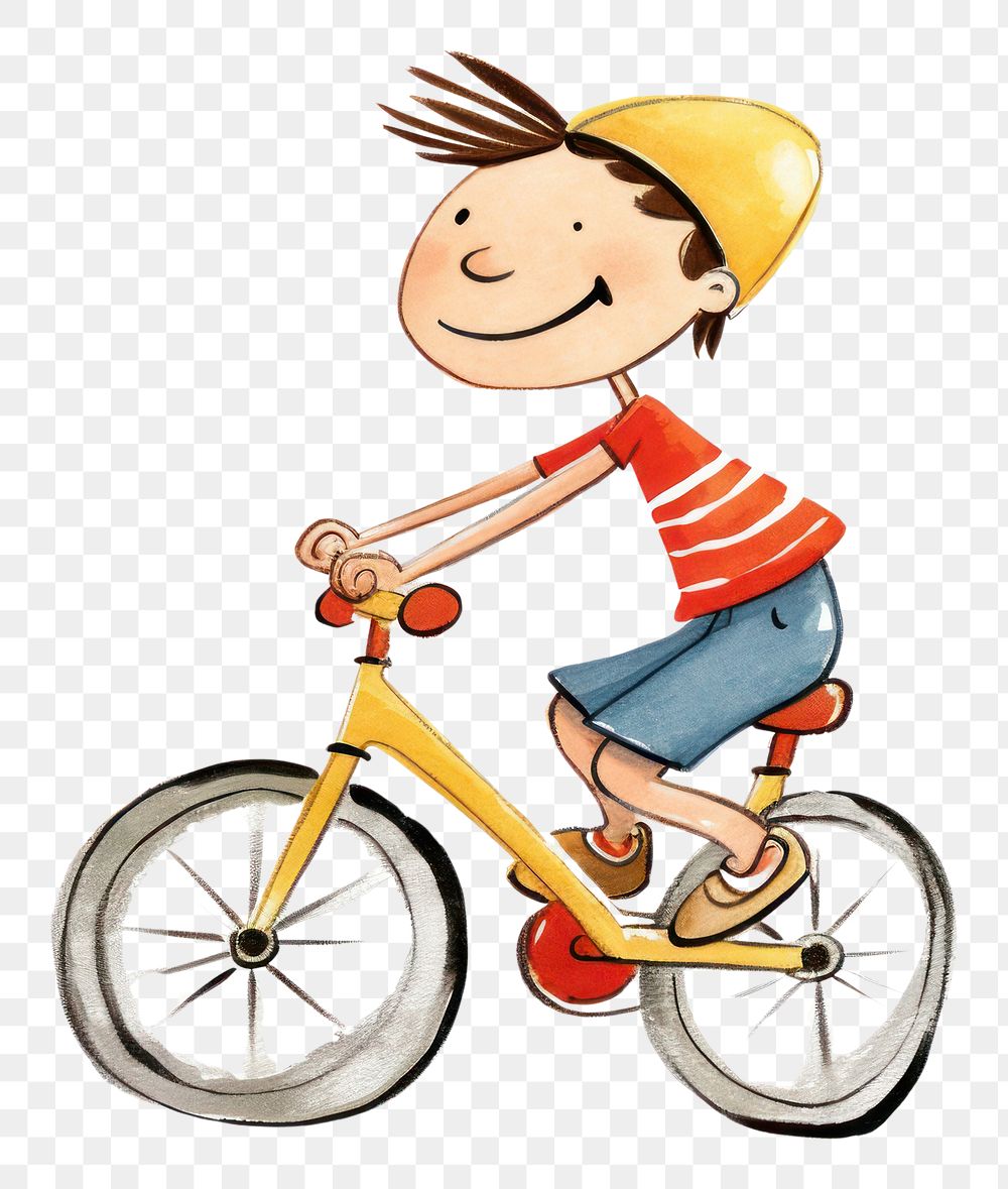 PNG  Happy boy riding a bicycle vehicle cycling cartoon. AI generated Image by rawpixel.