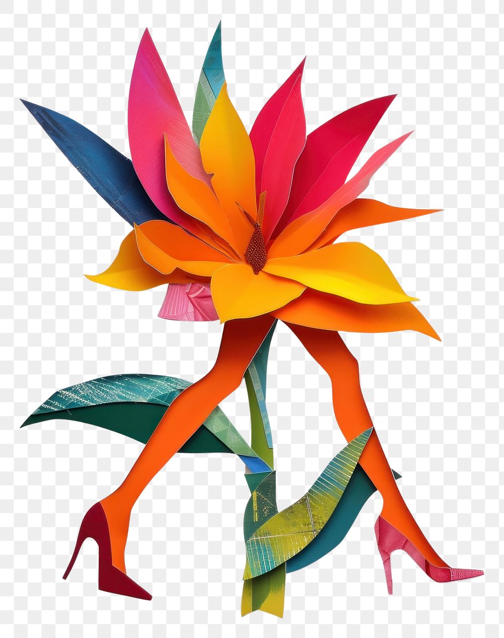 PNG Cut paper collage with flower art origami white background.