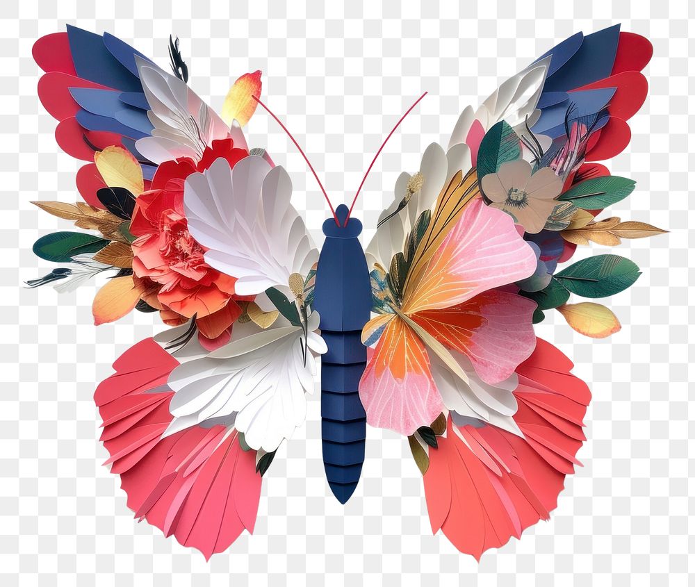 PNG Cut paper collage with butterfly art origami wing.