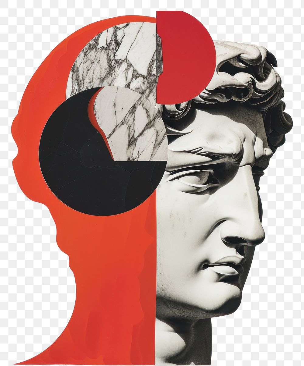 PNG Cut paper collage with statue art red representation.