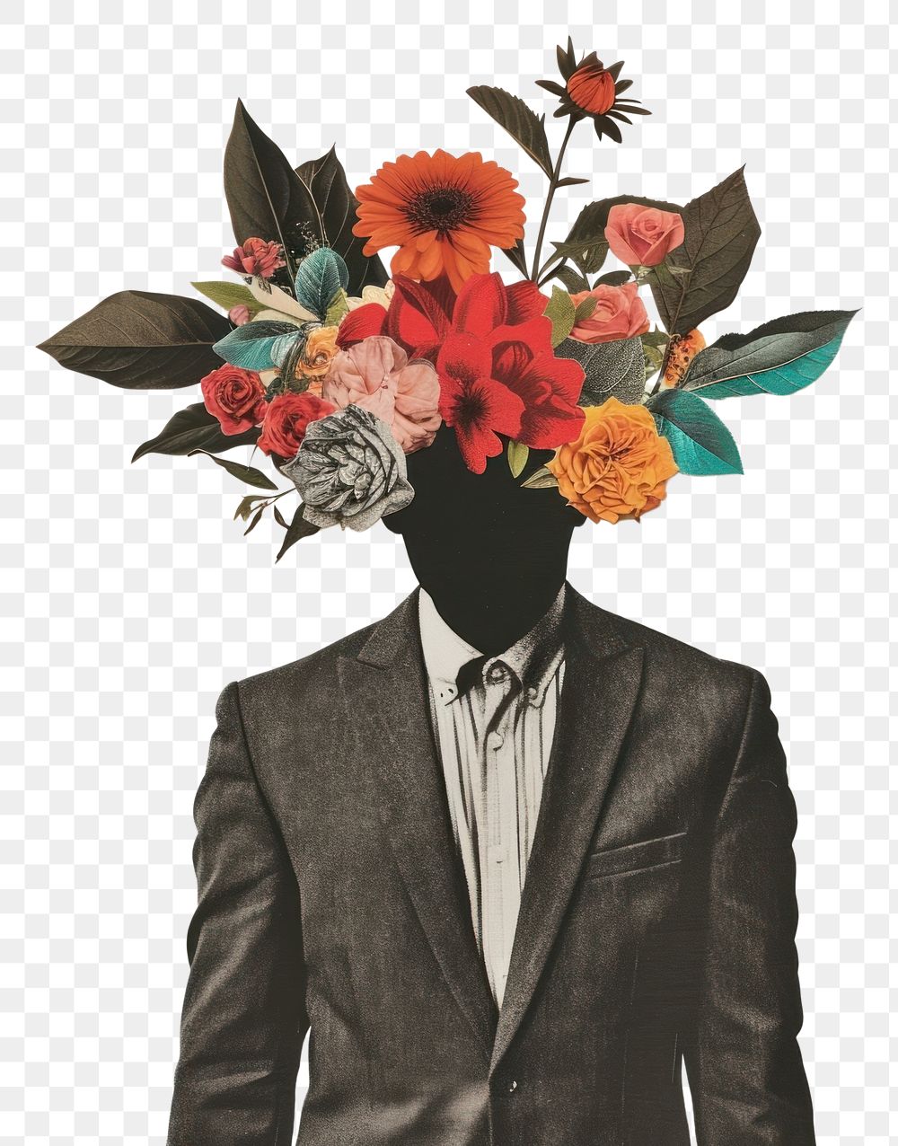 PNG Cut paper collage with a man flower art adult.