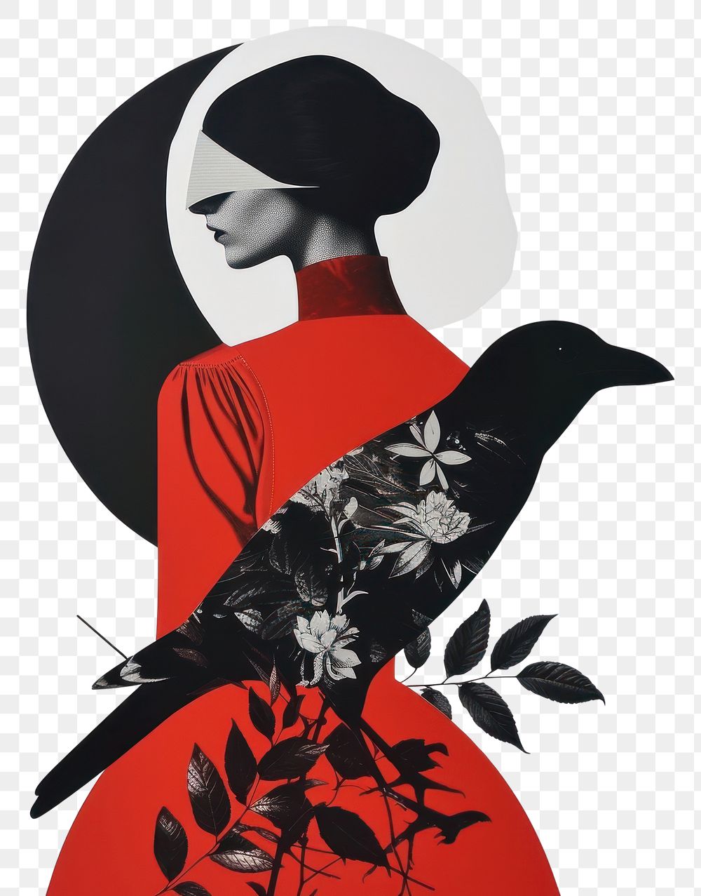 PNG Cut paper collage with a woman bird art adult.