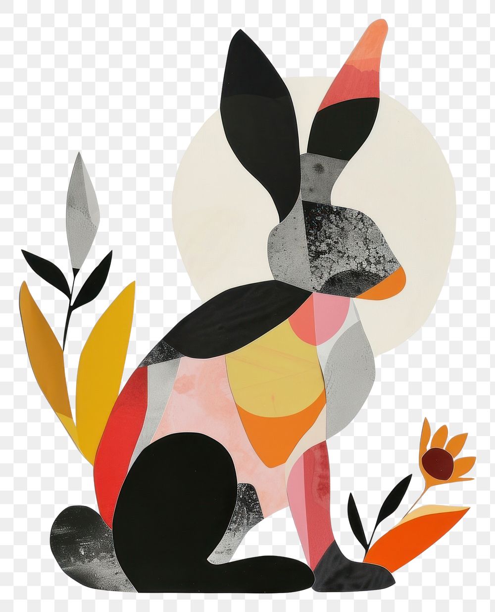 PNG Cut paper collage with bunny art painting animal