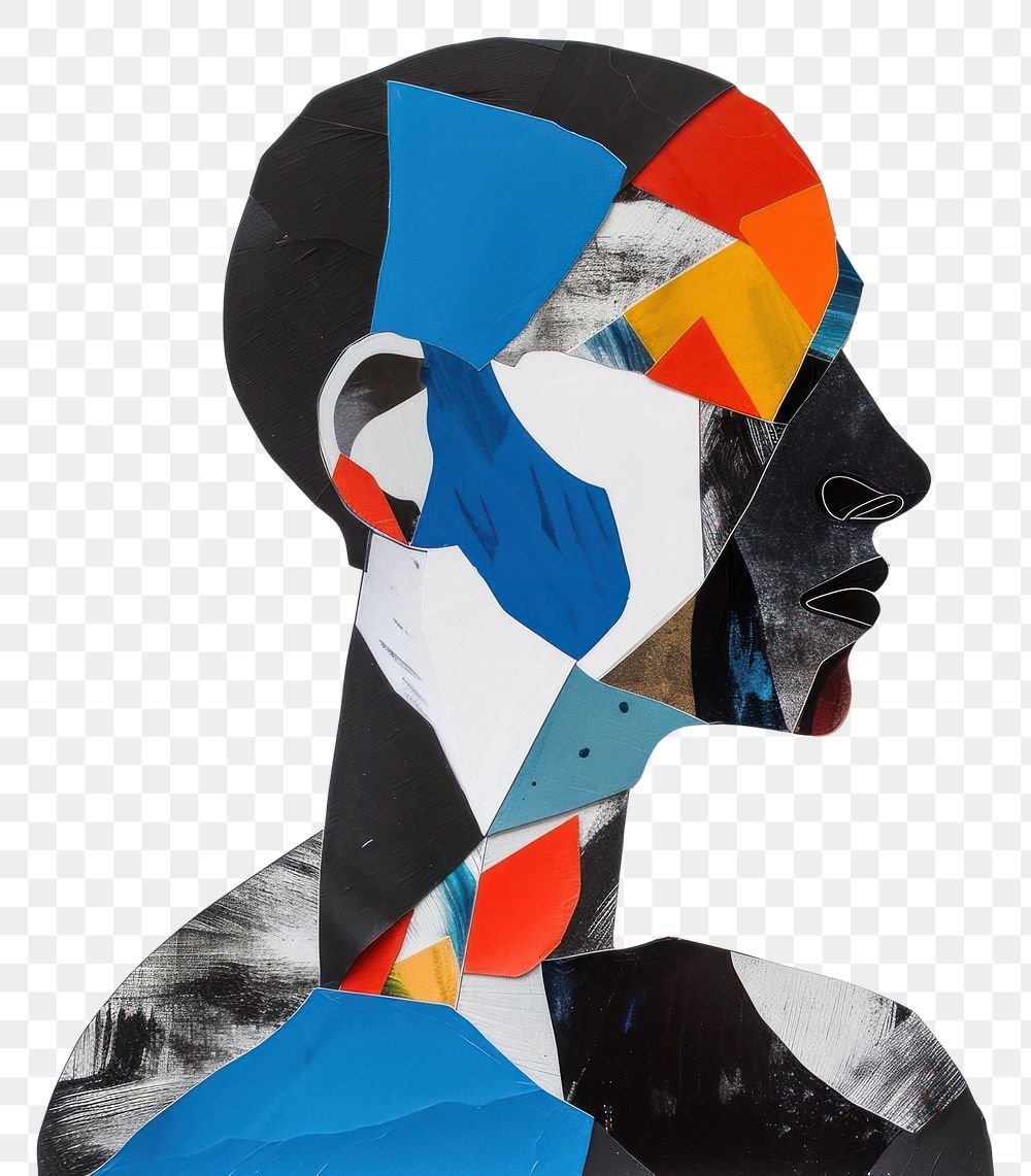 PNG Cut paper collage with man art painting blue.