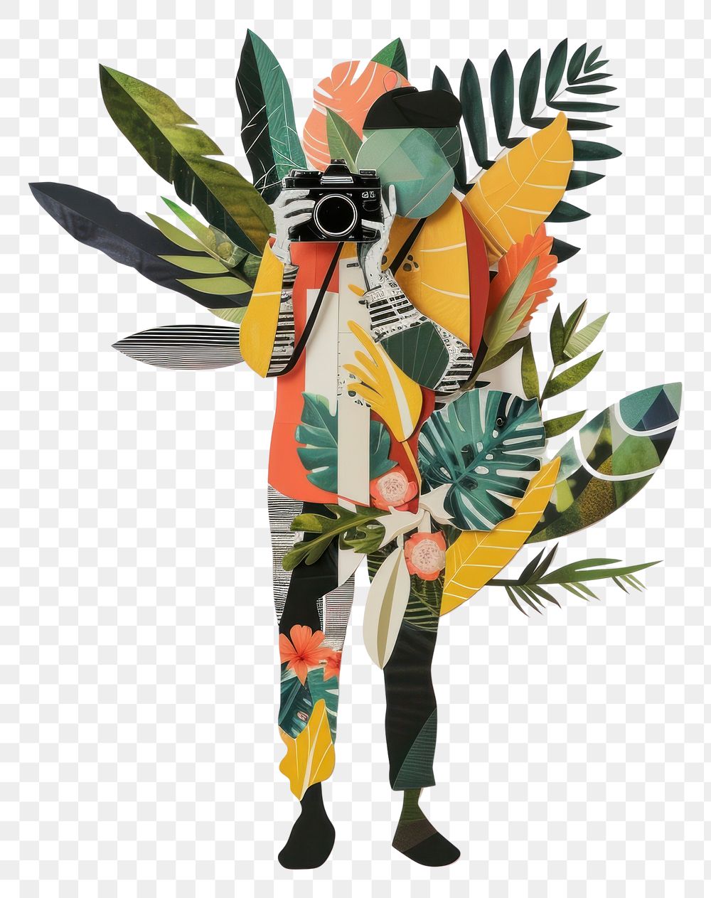 PNG Cut paper collage with a person art plant white background.