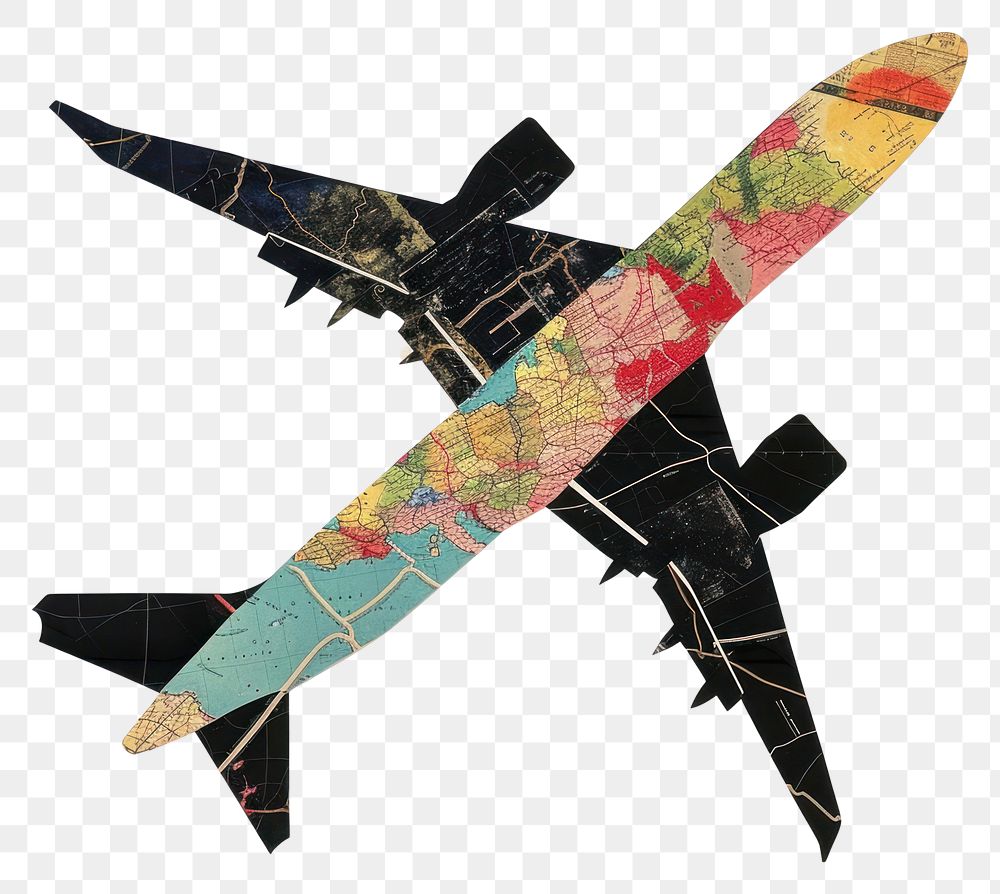 PNG Cut paper collage with airplane art aircraft airliner.