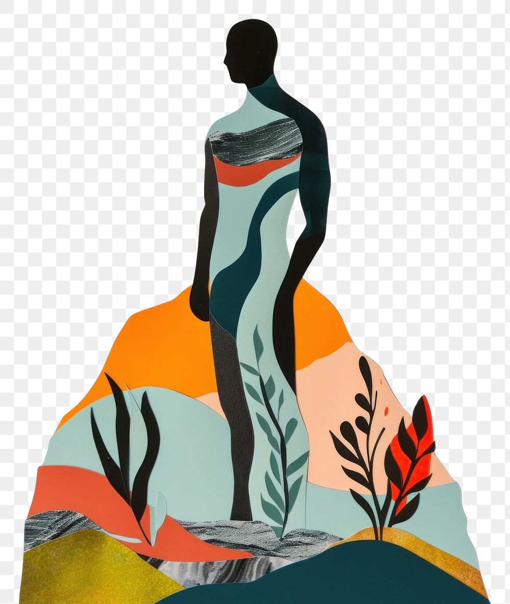 PNG Cut paper collage with man art painting nature