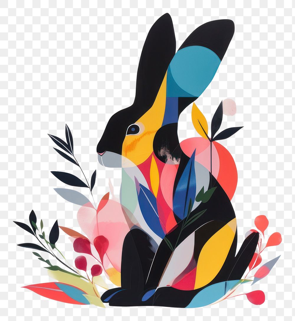 PNG Cut paper collage with bunnies art painting pattern.