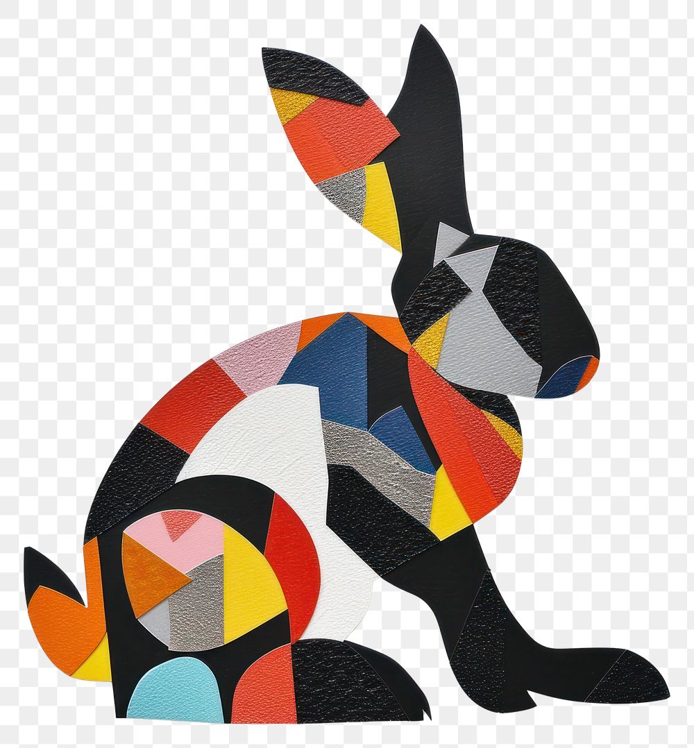 PNG Cut paper collage with bunny art pattern animal.