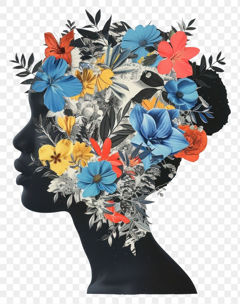 PNG Cut paper collage with women art painting pattern