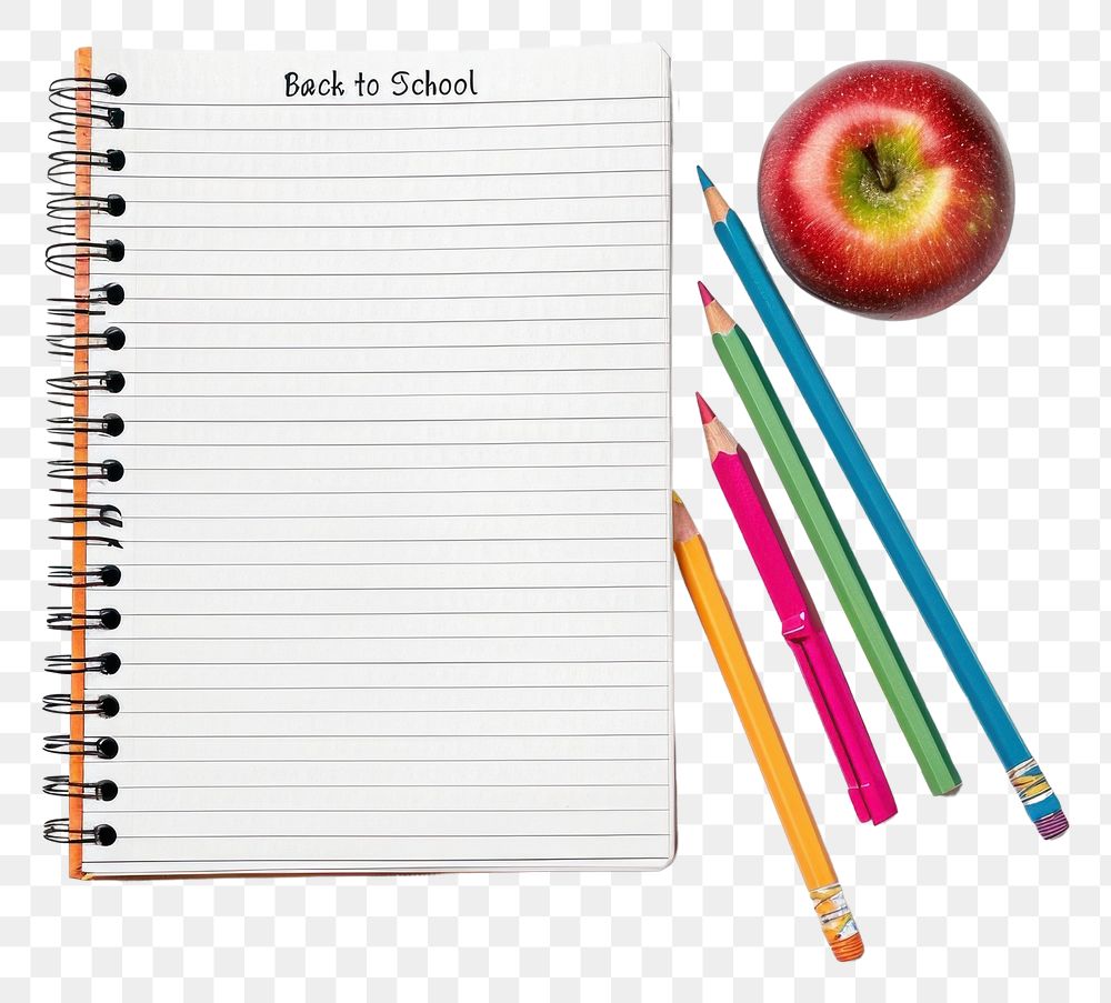PNG Notebook paper pencil apple fruit. AI generated Image by rawpixel.