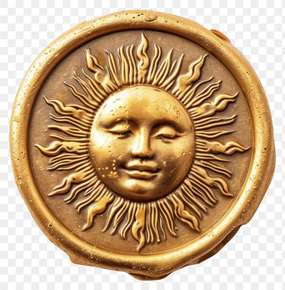 PNG Seal Wax Stamp Celestial sun jewelry bronze badge.