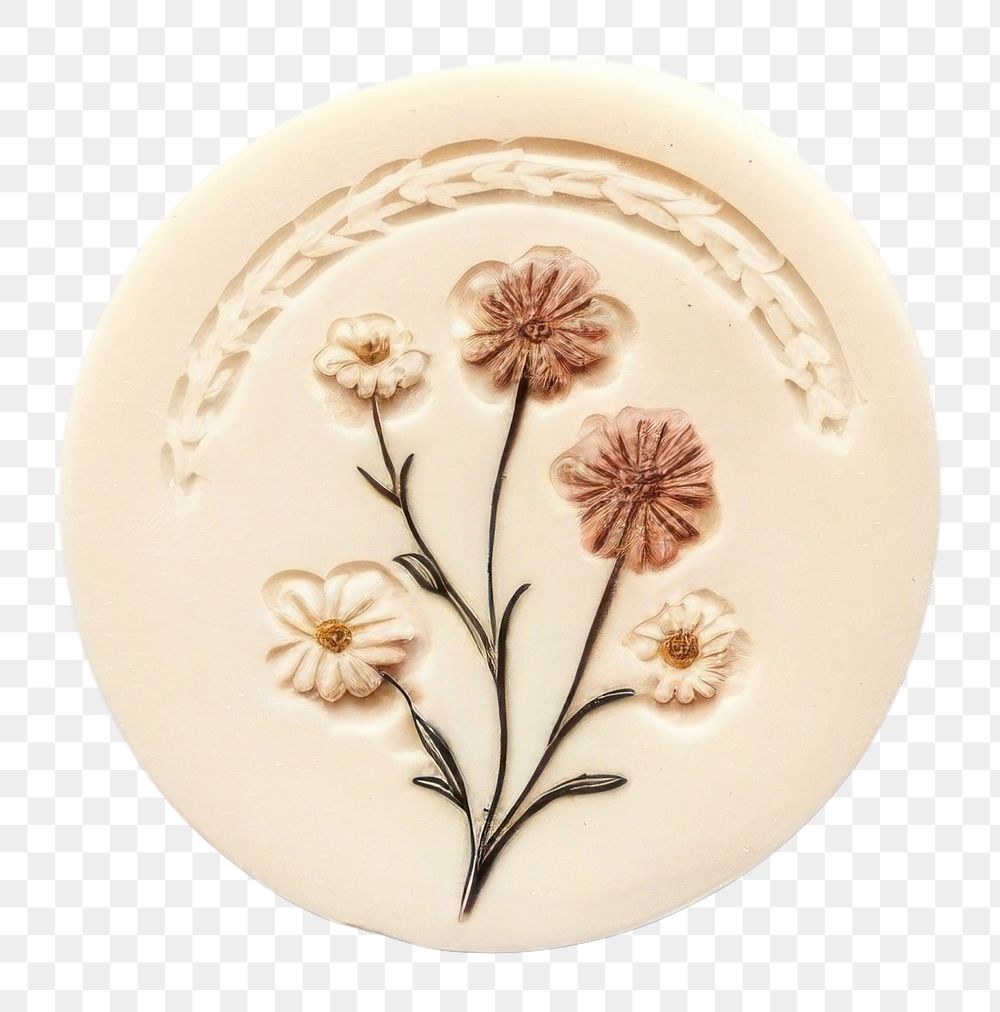 PNG Seal Wax Stamp wild flower white background confectionery porcelain.