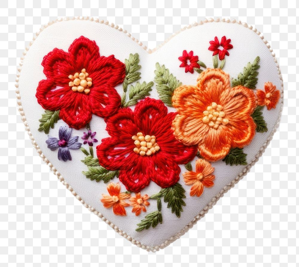 PNG Heart shape with flower in embroidery style white celebration creativity. AI generated Image by rawpixel.