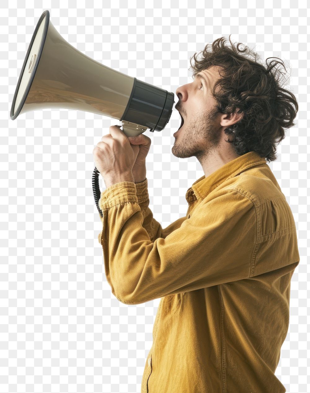 PNG Man speaking through a megaphone shouting adult photo