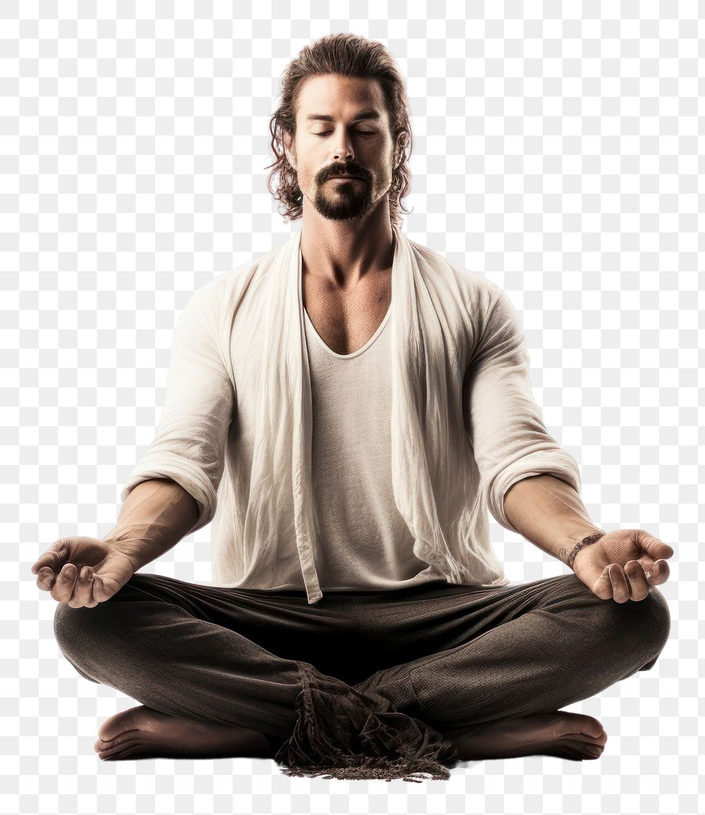 PNG  Men meditation sitting sports adult. AI generated Image by rawpixel.