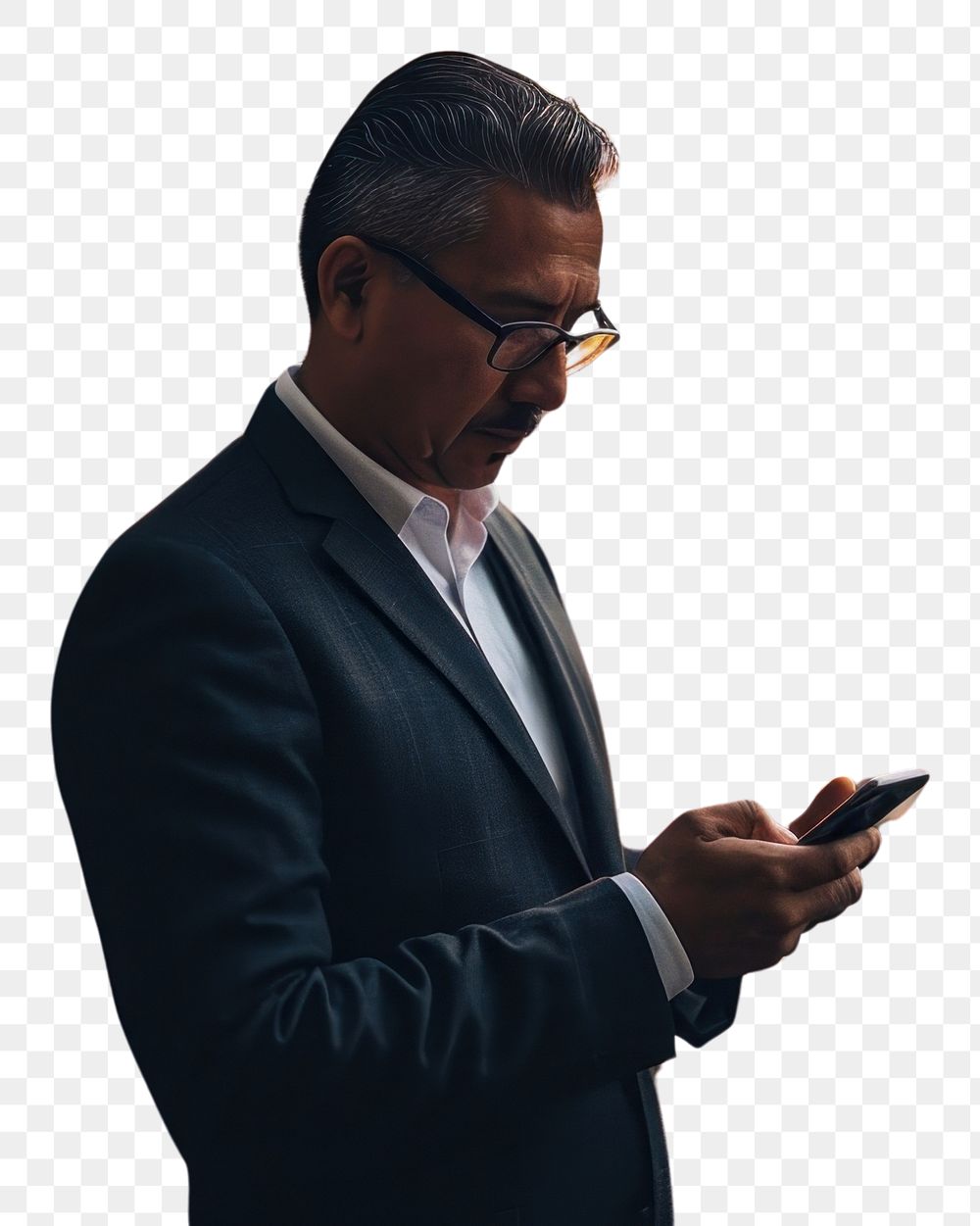 PNG Man in suit looking at his phone sitting adult photo. AI generated Image by rawpixel.