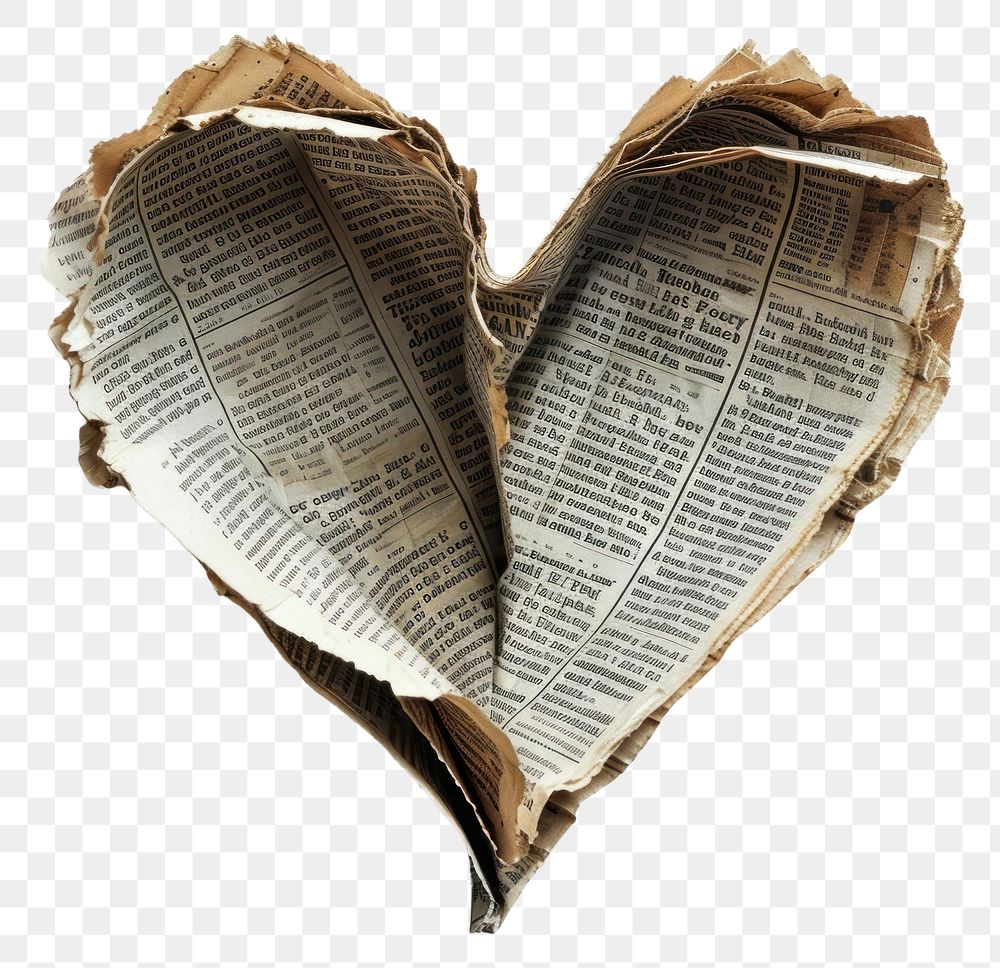PNG Heart shaped newspaper white background publication clothing