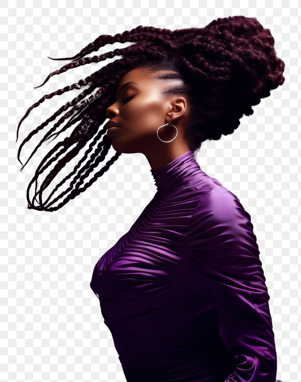PNG Shaking beautiful Afro braids purple adult woman.