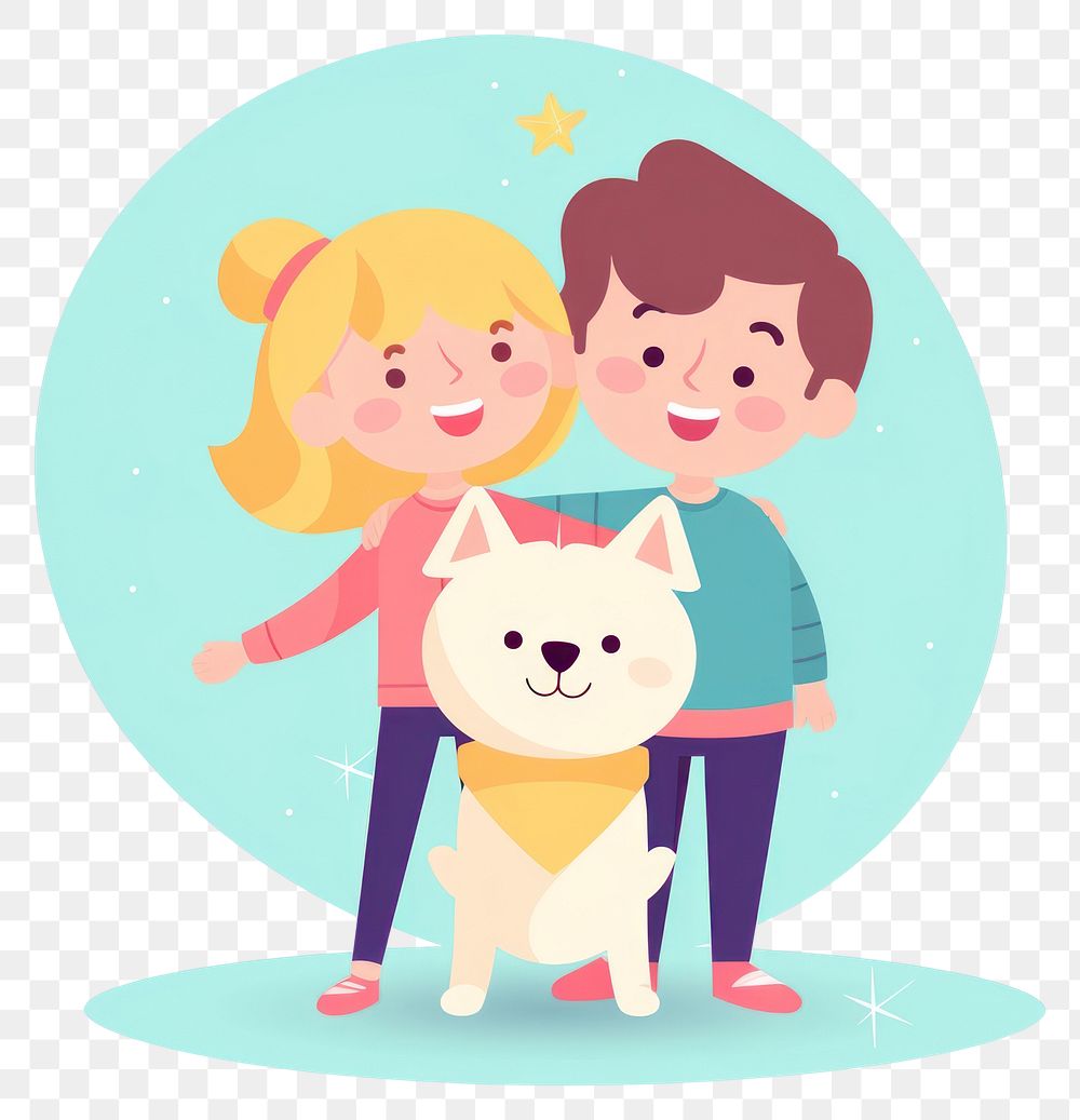 PNG Boy and girls hugging cartoon cute dog. AI generated Image by rawpixel.
