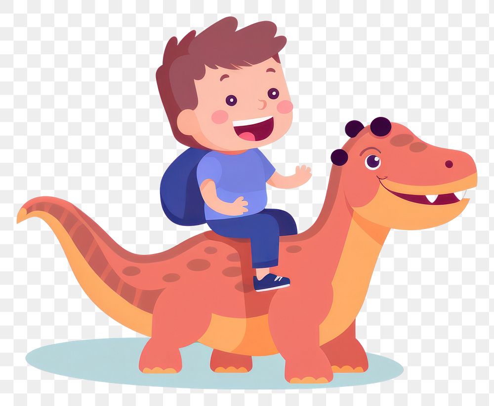 PNG Boy riding a dinosaurs cartoon animal cute. AI generated Image by rawpixel.