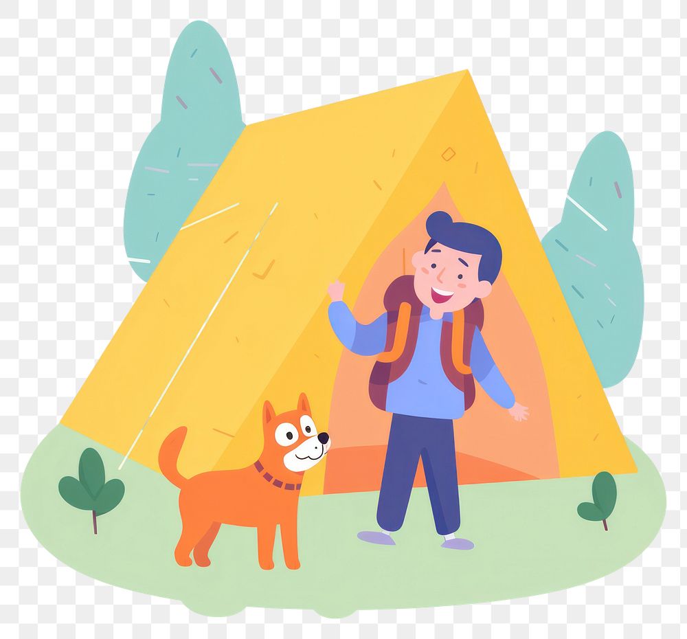 PNG Camping dog outdoors cartoon. AI generated Image by rawpixel.