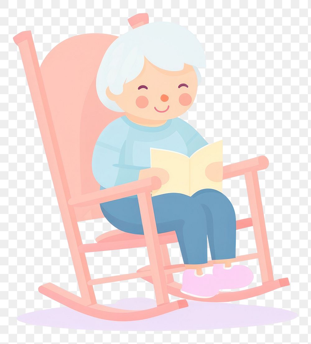 PNG Grandmother sitting the rocking chair furniture cartoon cute. AI generated Image by rawpixel.