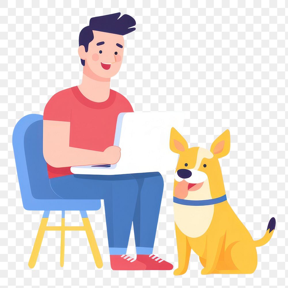 PNG Man using computer cartoon dog portability. AI generated Image by rawpixel.