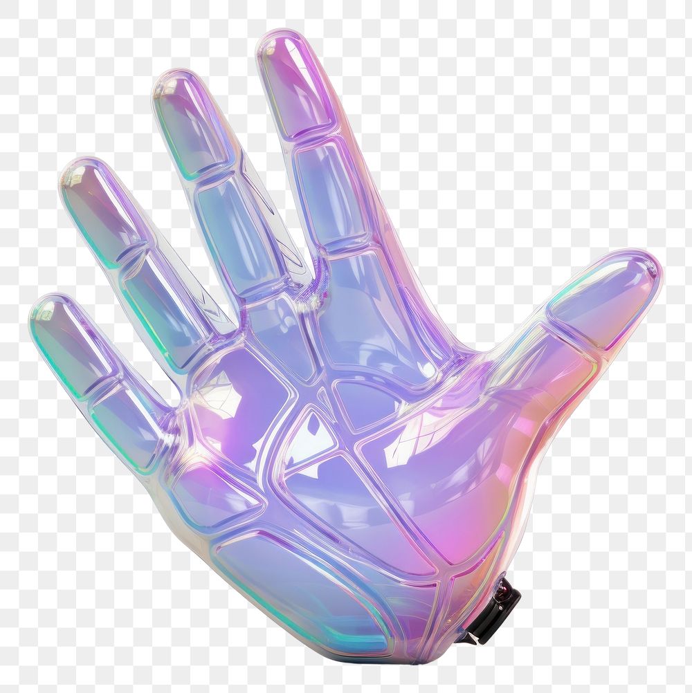 PNG  Robotic hand purple white background clothing.
