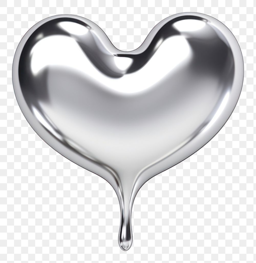 PNG Heart dripping silver metal white background