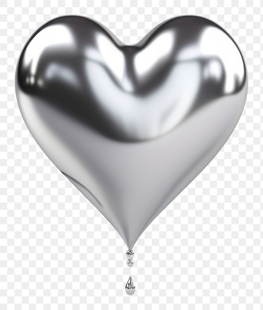 PNG Heart dripping balloon silver white background.