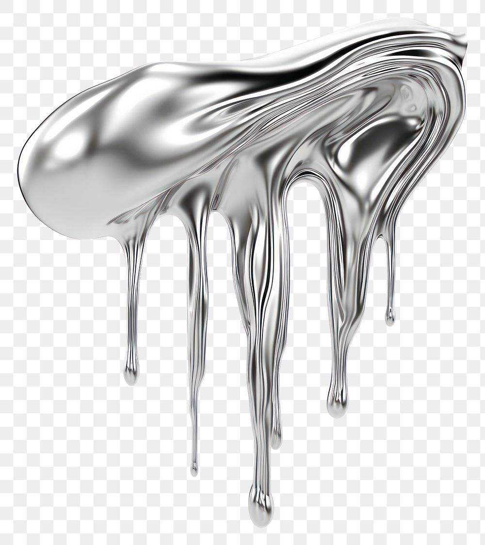 PNG Silver organic shape dripping drawing sketch white background.