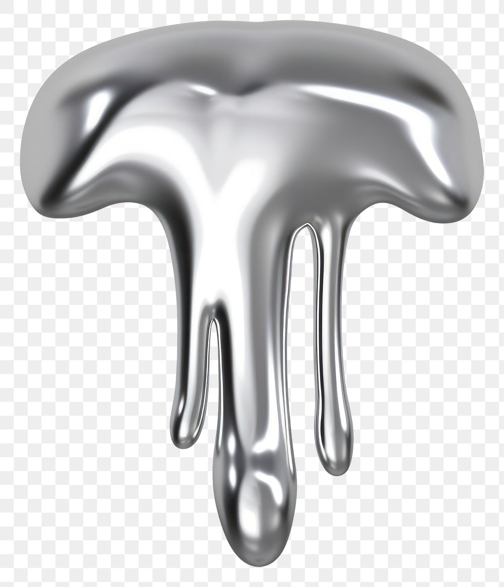 PNG Mushroom melting dripping silver metal white background.