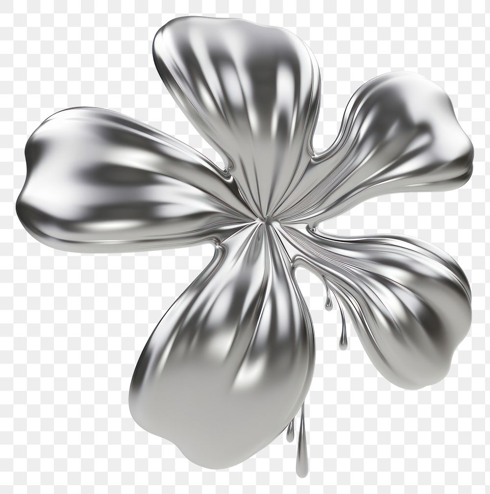 PNG Flower melting dripping silver petal white background.