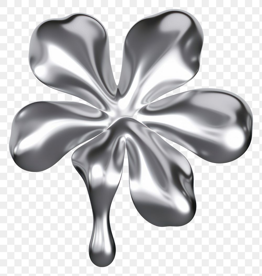 PNG Flower melting dripping silver white white background.