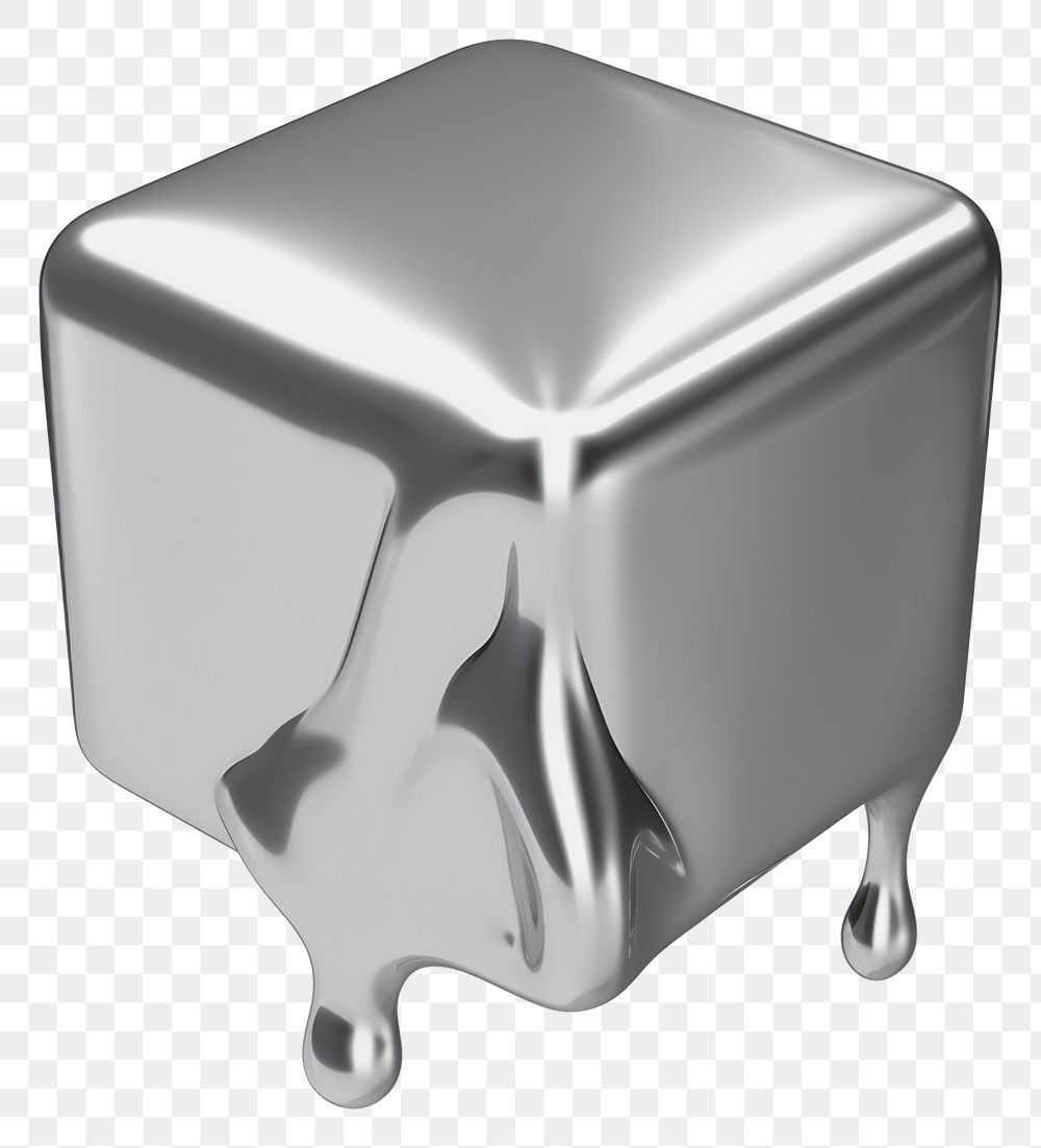 PNG Cube melting dripping silver metal white background.