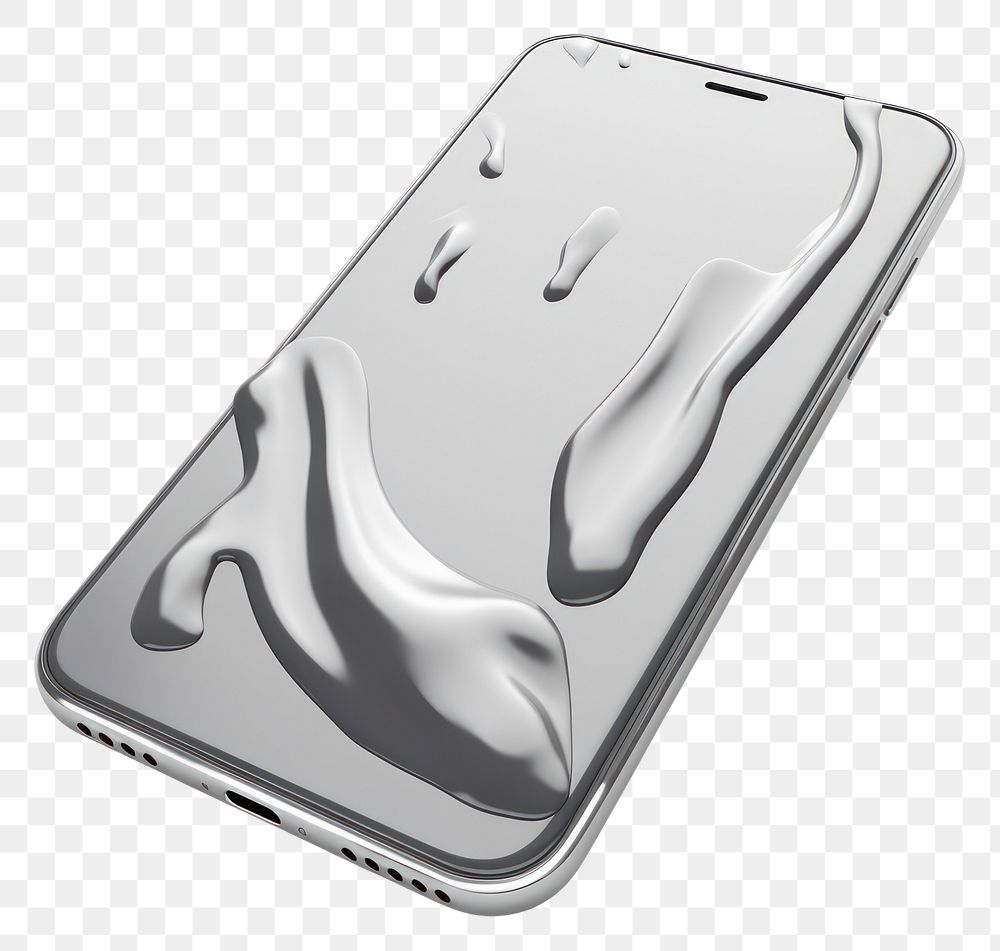 PNG Phone melting dripping silver metal white background.
