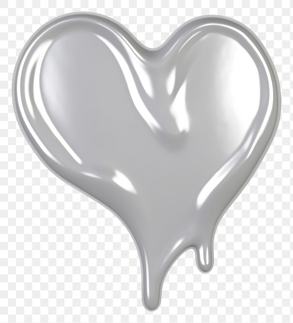 PNG Heart melting dripping silver metal white.