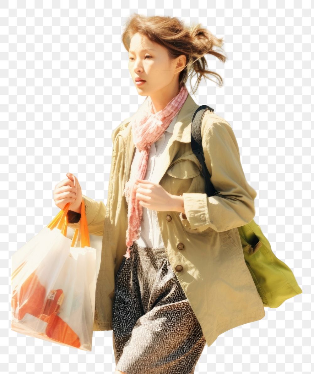 PNG Motion blur middle age woman carrying shopping bag portrait handbag adult.