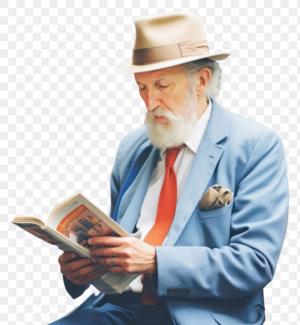 PNG Motion blur old businessman reading a novel in train adult men architecture.