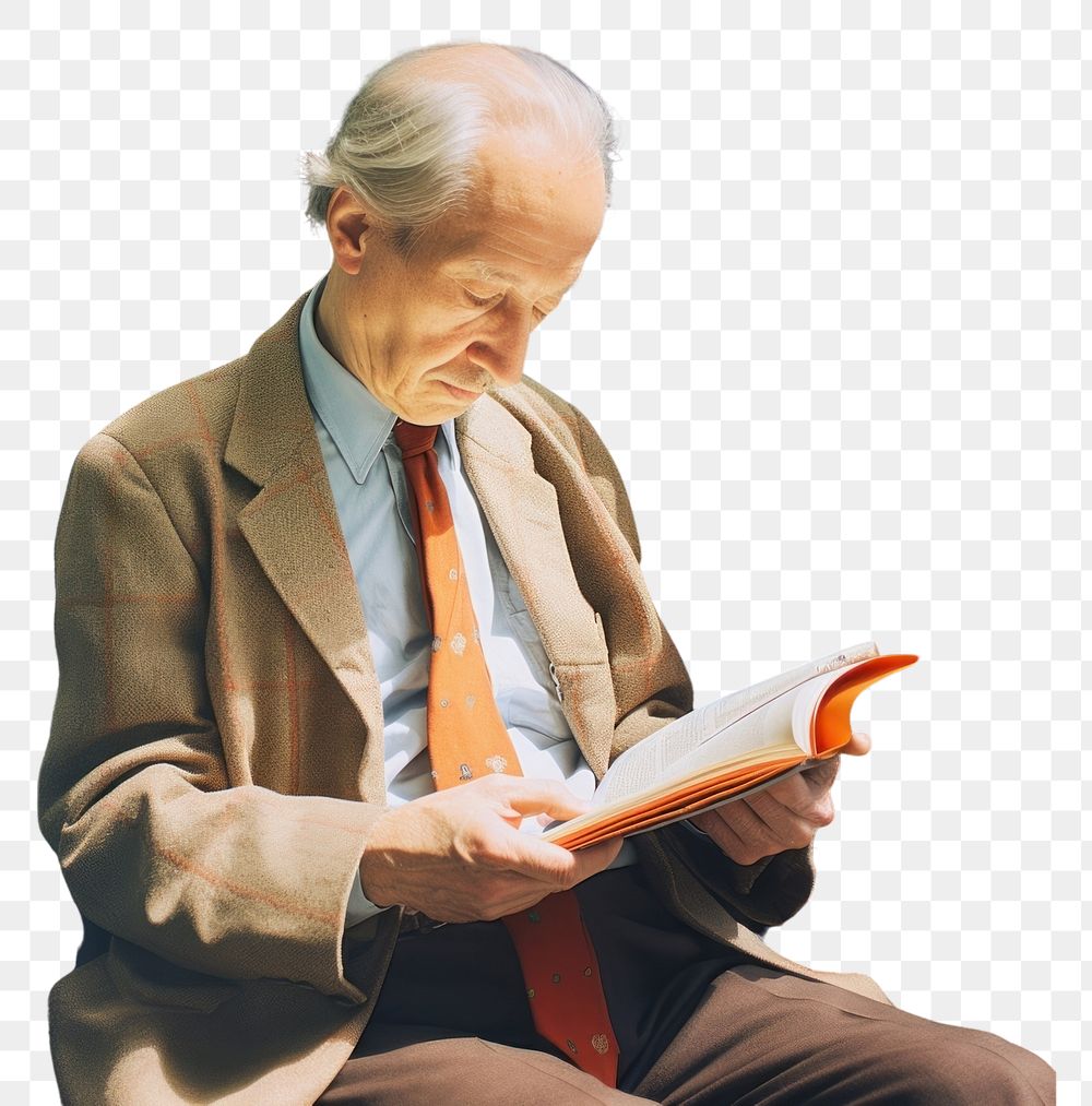 PNG Motion blur old businessman reading book in train adult men architecture.